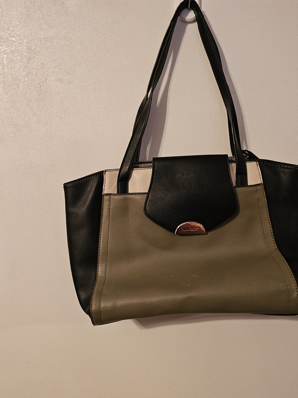 Nine West Women’s Olive and Black Tote Bag with Accent Detail